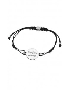 Pulsera Lotus LP1559-2/1 de nailon negro con placa redonda de plata con mensaje Soy feliz contigo.