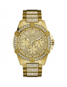 Reloj de hombre Guess Frontier W0799G2 dorado con pavé de cristales Swarovski®. Cuarzo, calendario, cristal mineral. WR50.